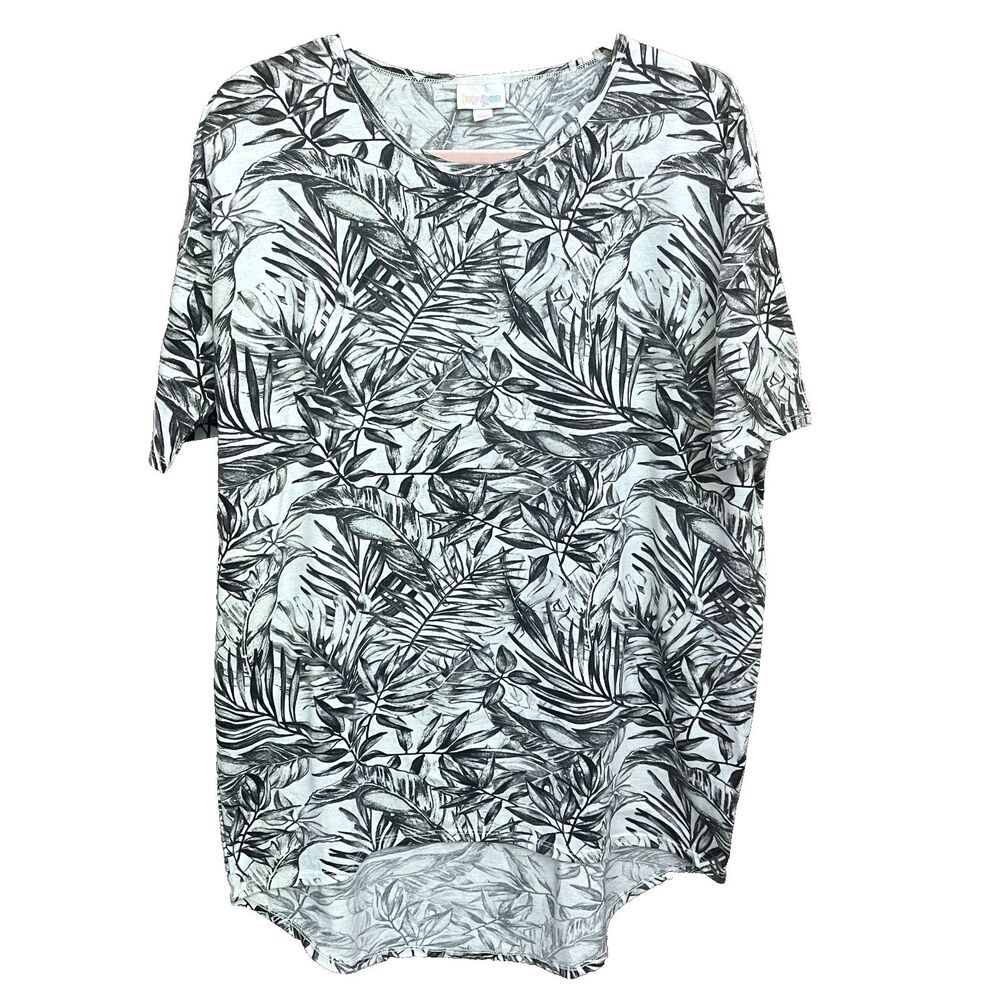 Lularoe Irma Womens Small TROPICAL PLANT High Low Tunic‎ Top Shirt Black White